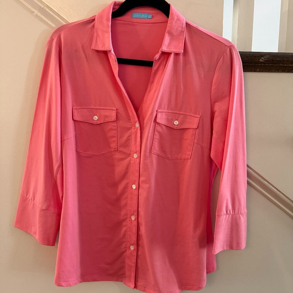 J. McLauflin, 3/4 sleeve microfiber shirt in Pink L